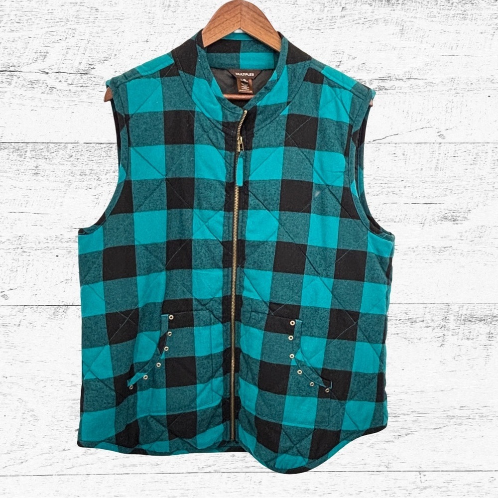 Multiples Teal and Black Checkered Women's Vest